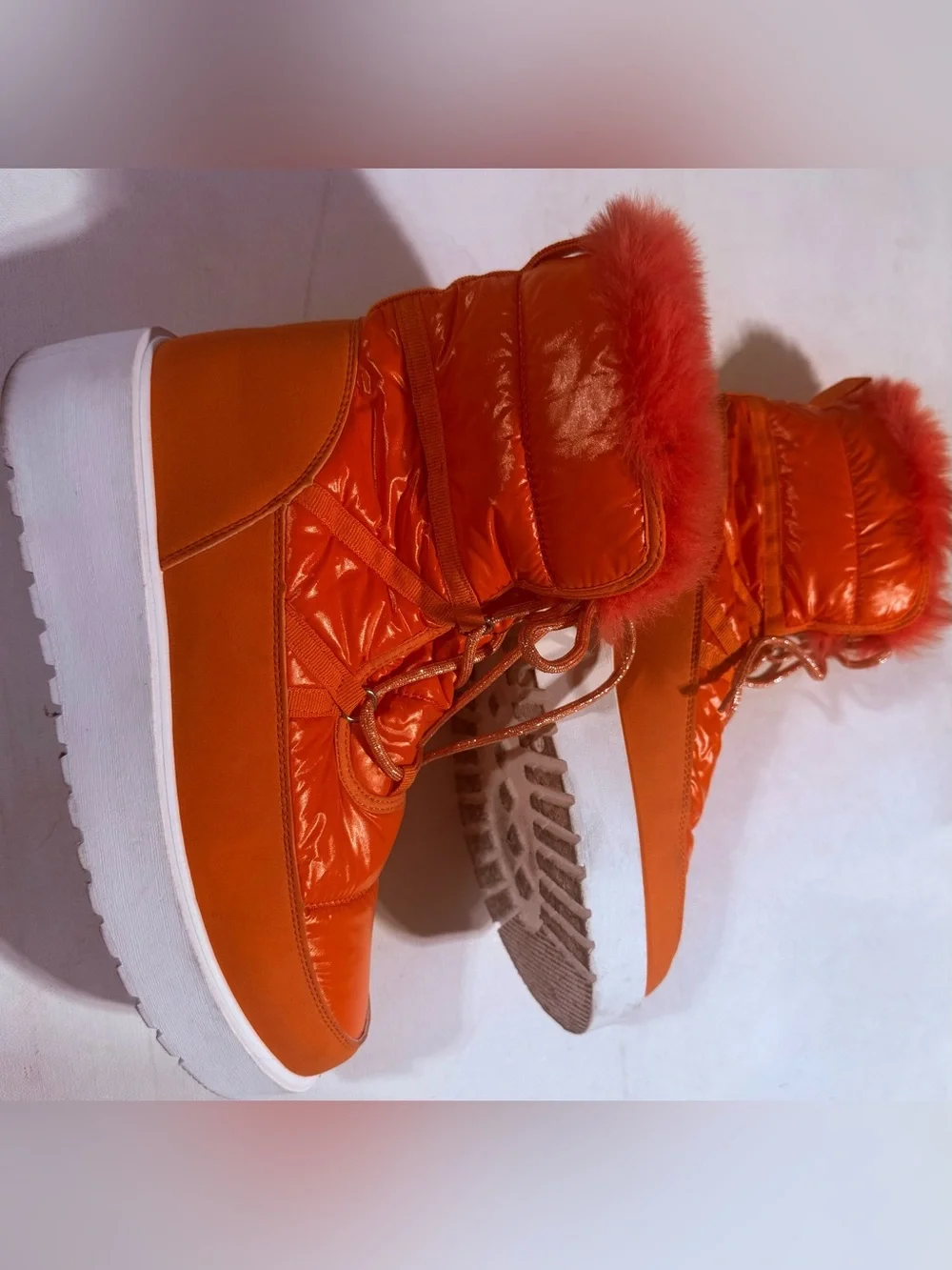 Wild Diva Lounge Orange Quilted Faux-Fur Platform Winter Boots